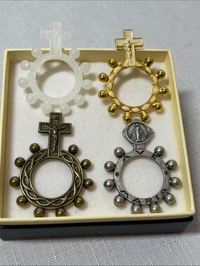 Religious Rosary Centerpiece Necklace Pendant - Gold, Silver, Bronze, White